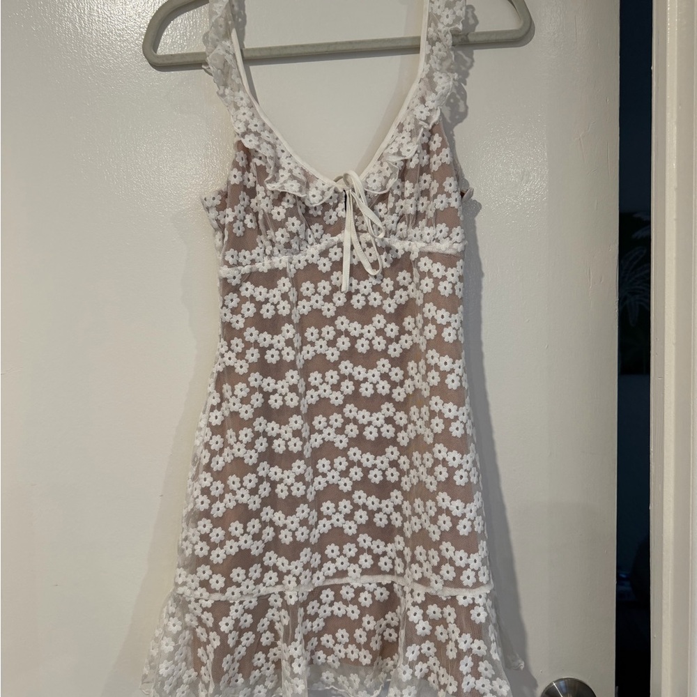 MAJORELLE Tan Fabric and White Dress. Size small